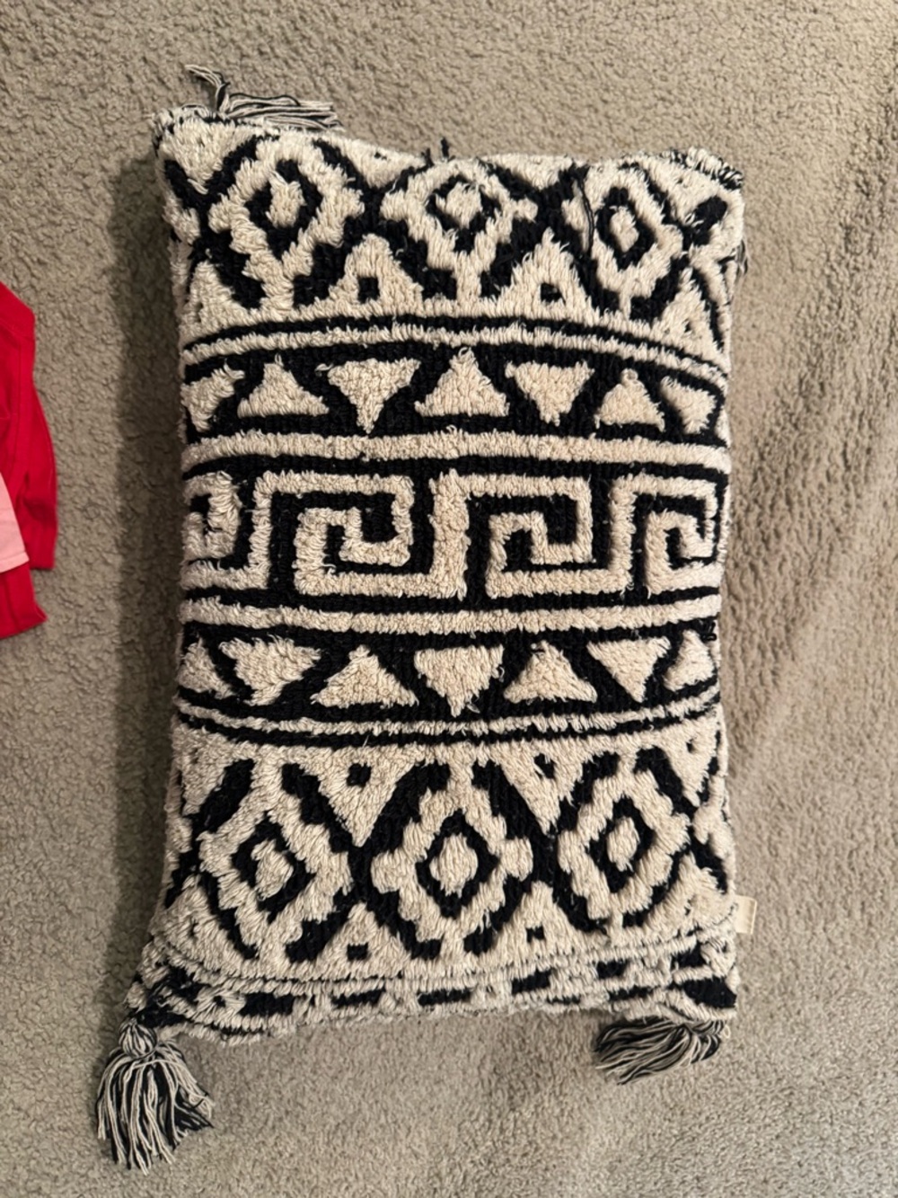 Black and White Geometric Tassel Throw Pillow